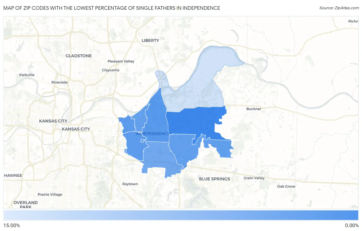 Zip Codes with the Lowest Percentage of Single Fathers in Independence Map