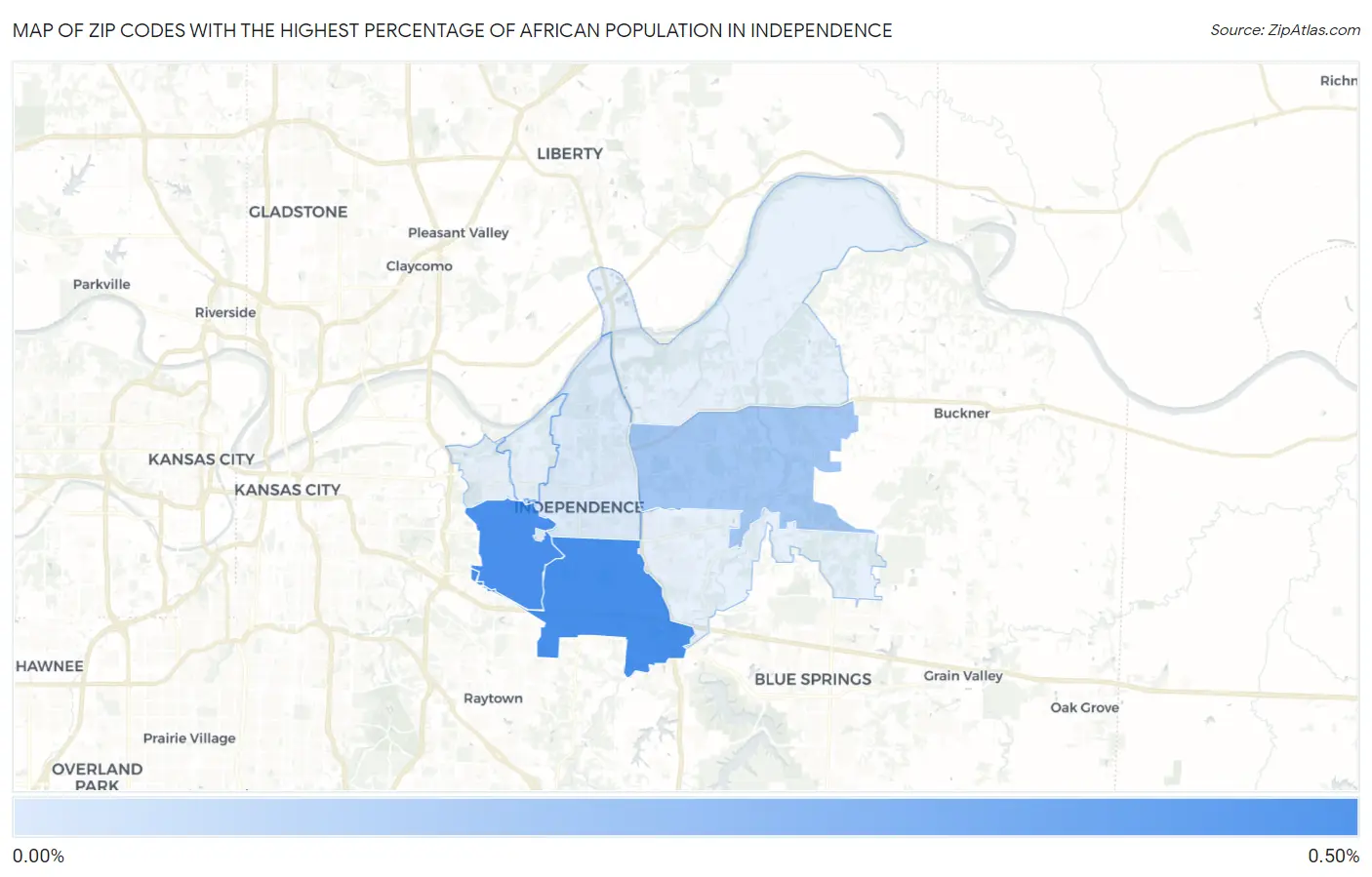 Zip Codes with the Highest Percentage of African Population in Independence Map