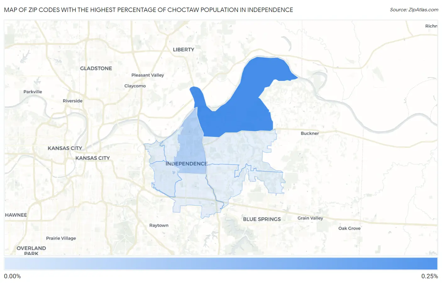 Zip Codes with the Highest Percentage of Choctaw Population in Independence Map