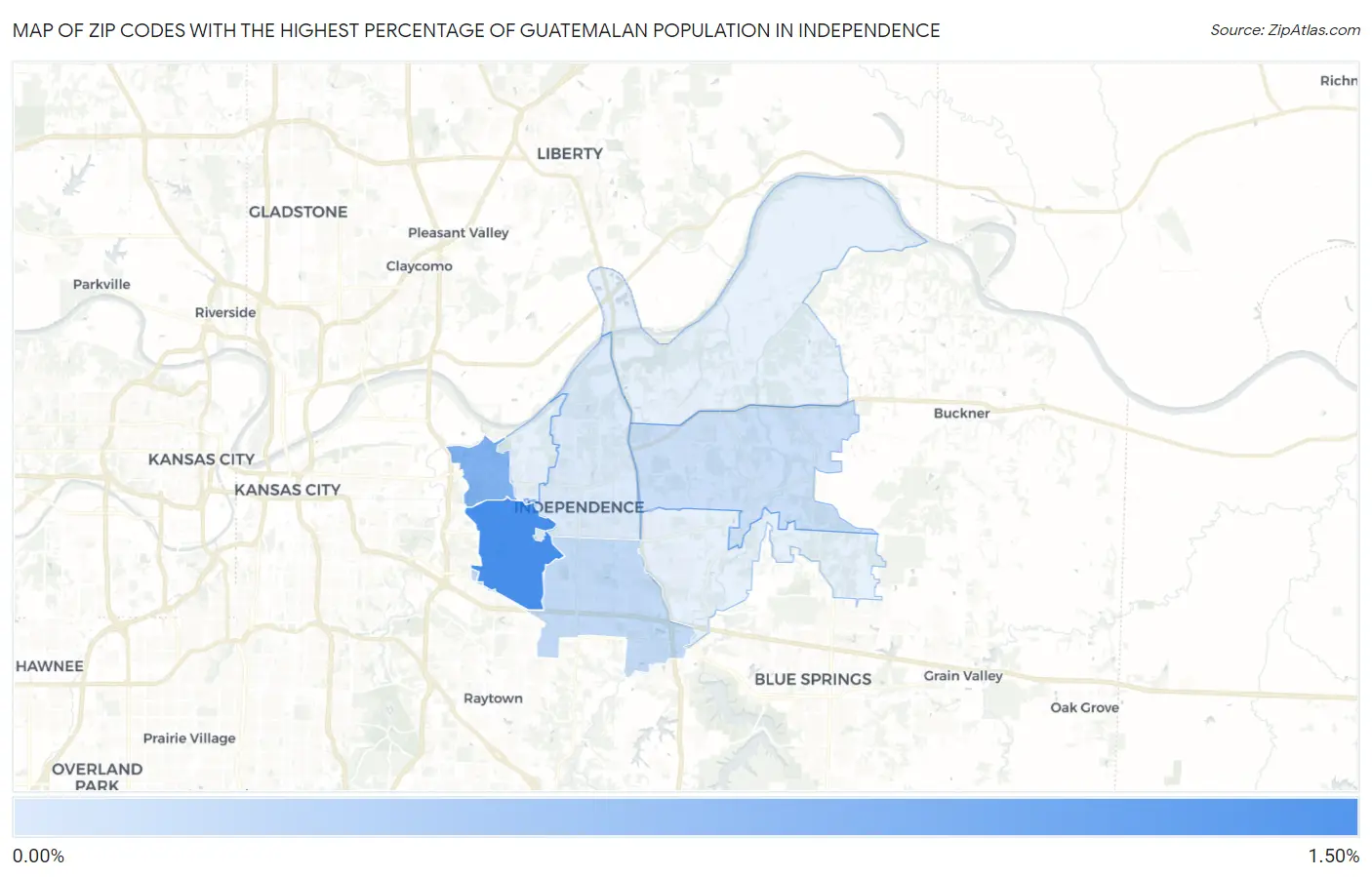 Zip Codes with the Highest Percentage of Guatemalan Population in Independence Map