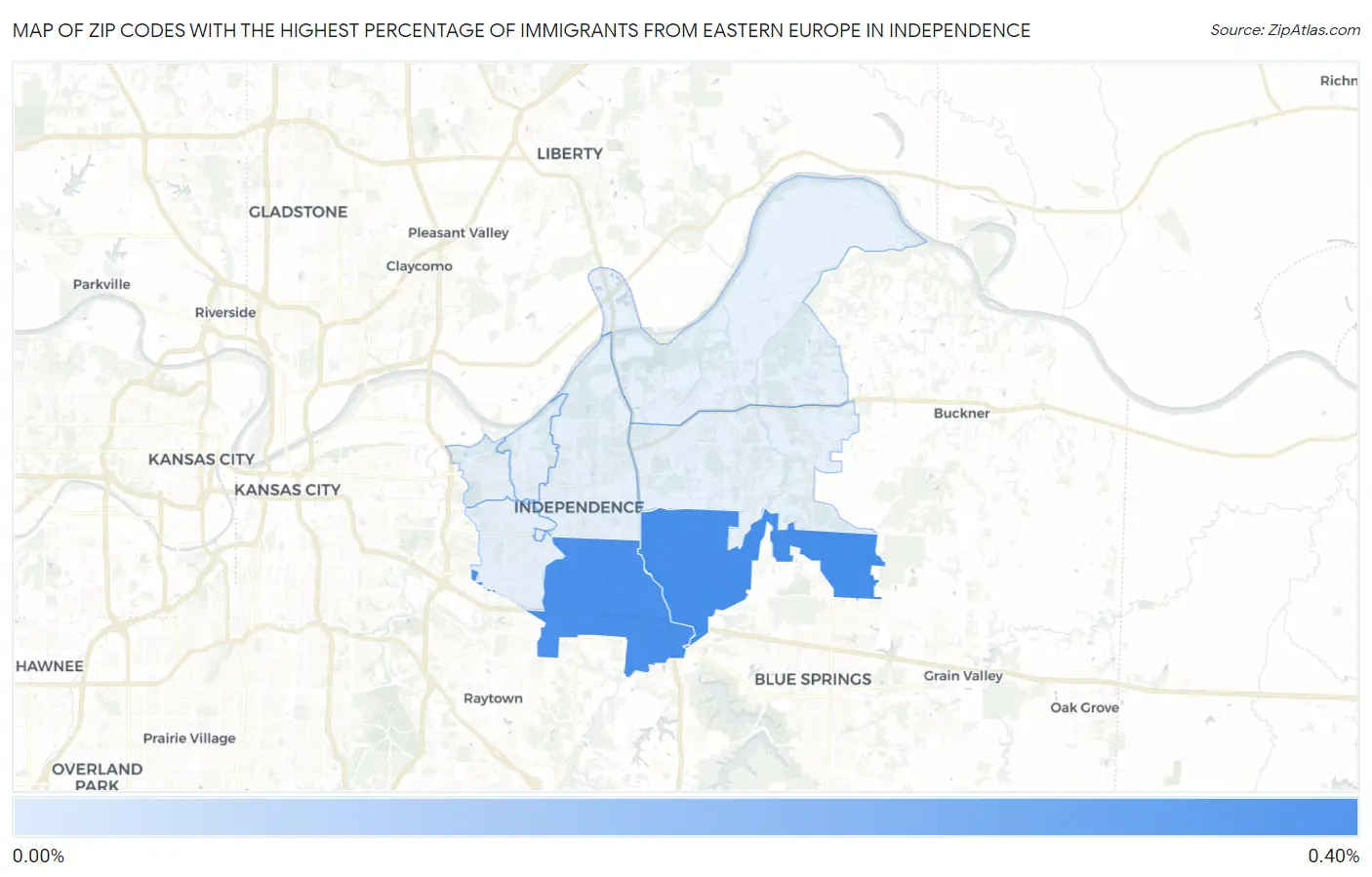 Zip Codes with the Highest Percentage of Immigrants from Eastern Europe in Independence Map