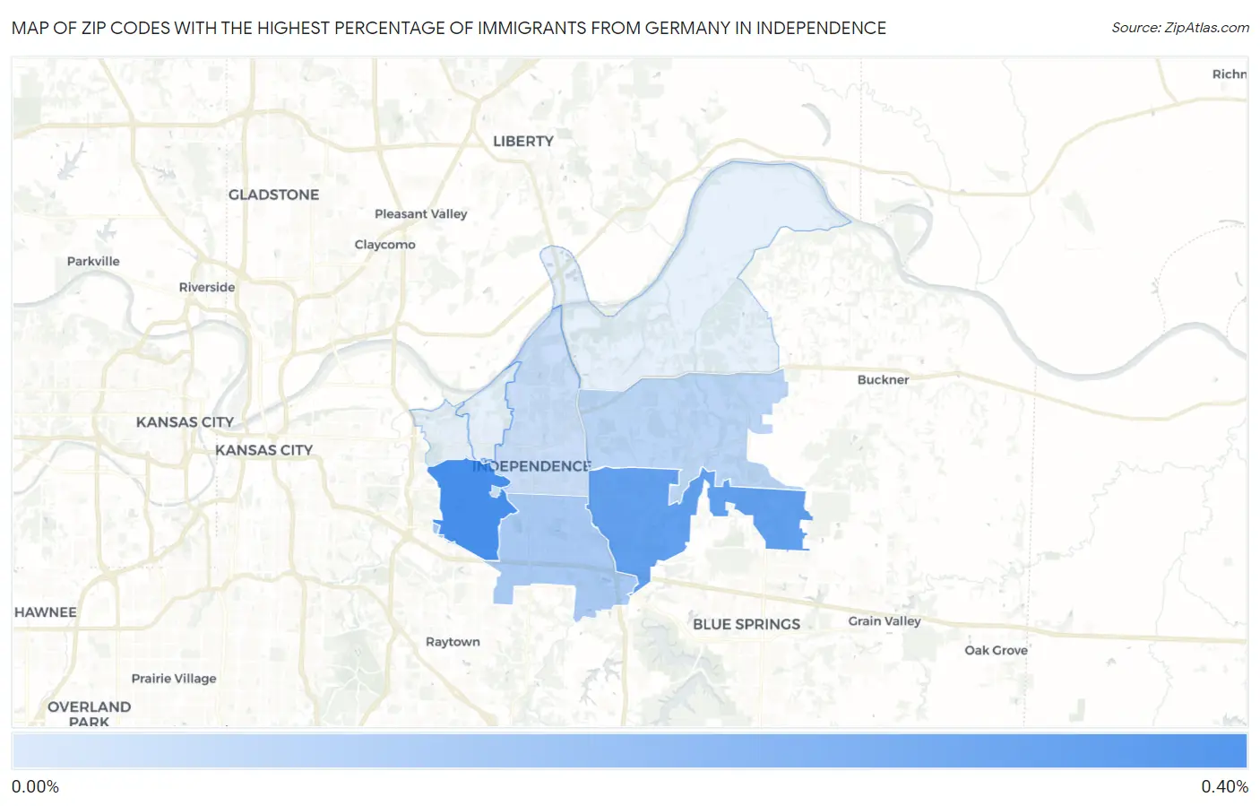 Zip Codes with the Highest Percentage of Immigrants from Germany in Independence Map