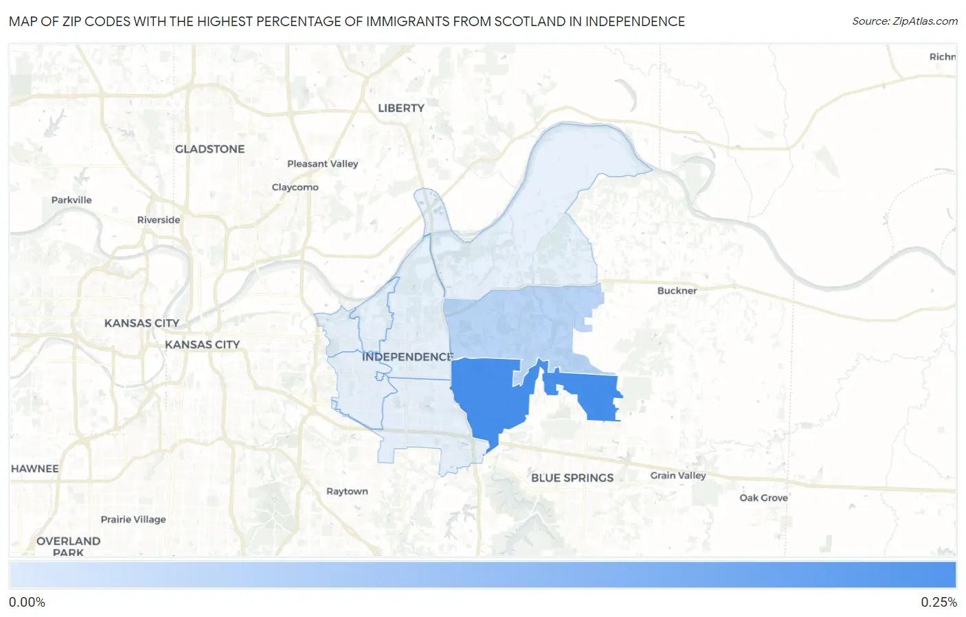 Zip Codes with the Highest Percentage of Immigrants from Scotland in Independence Map