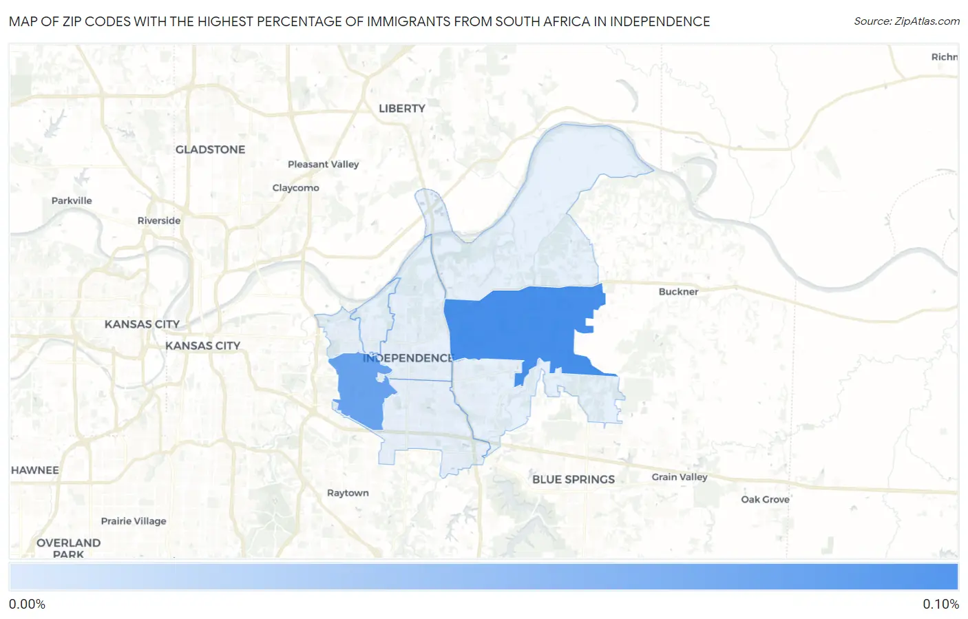 Zip Codes with the Highest Percentage of Immigrants from South Africa in Independence Map
