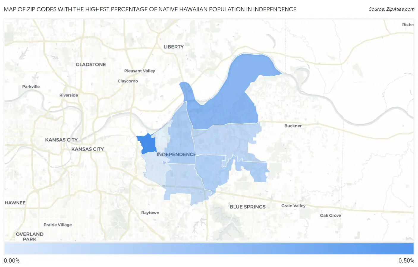 Zip Codes with the Highest Percentage of Native Hawaiian Population in Independence Map
