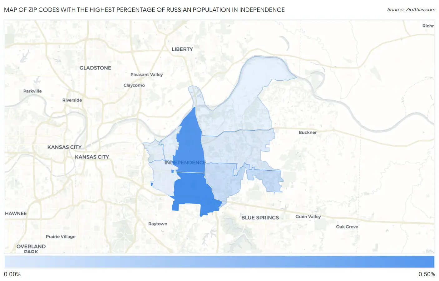 Zip Codes with the Highest Percentage of Russian Population in Independence Map