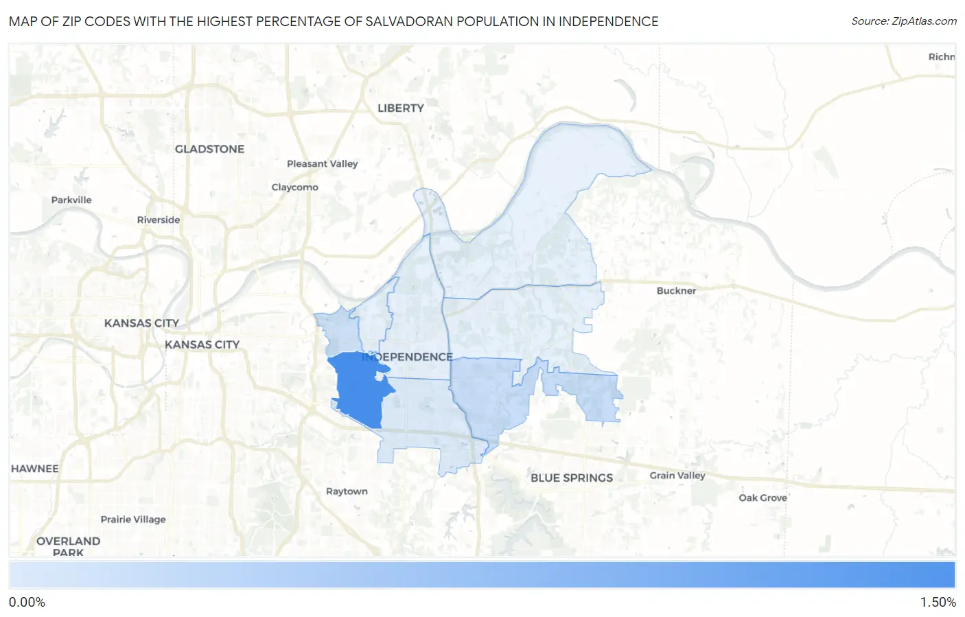 Zip Codes with the Highest Percentage of Salvadoran Population in Independence Map