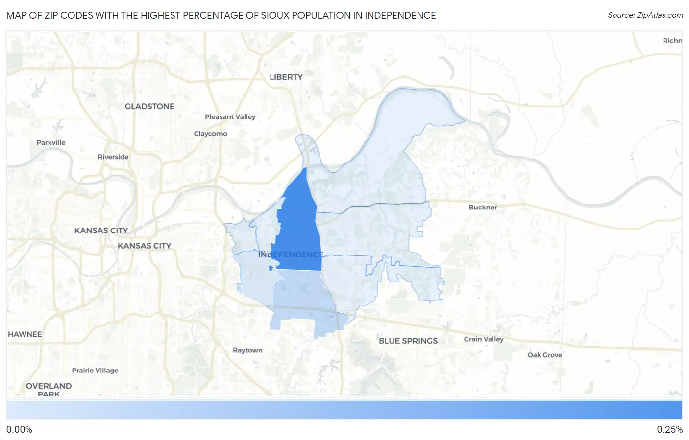 Zip Codes with the Highest Percentage of Sioux Population in Independence Map