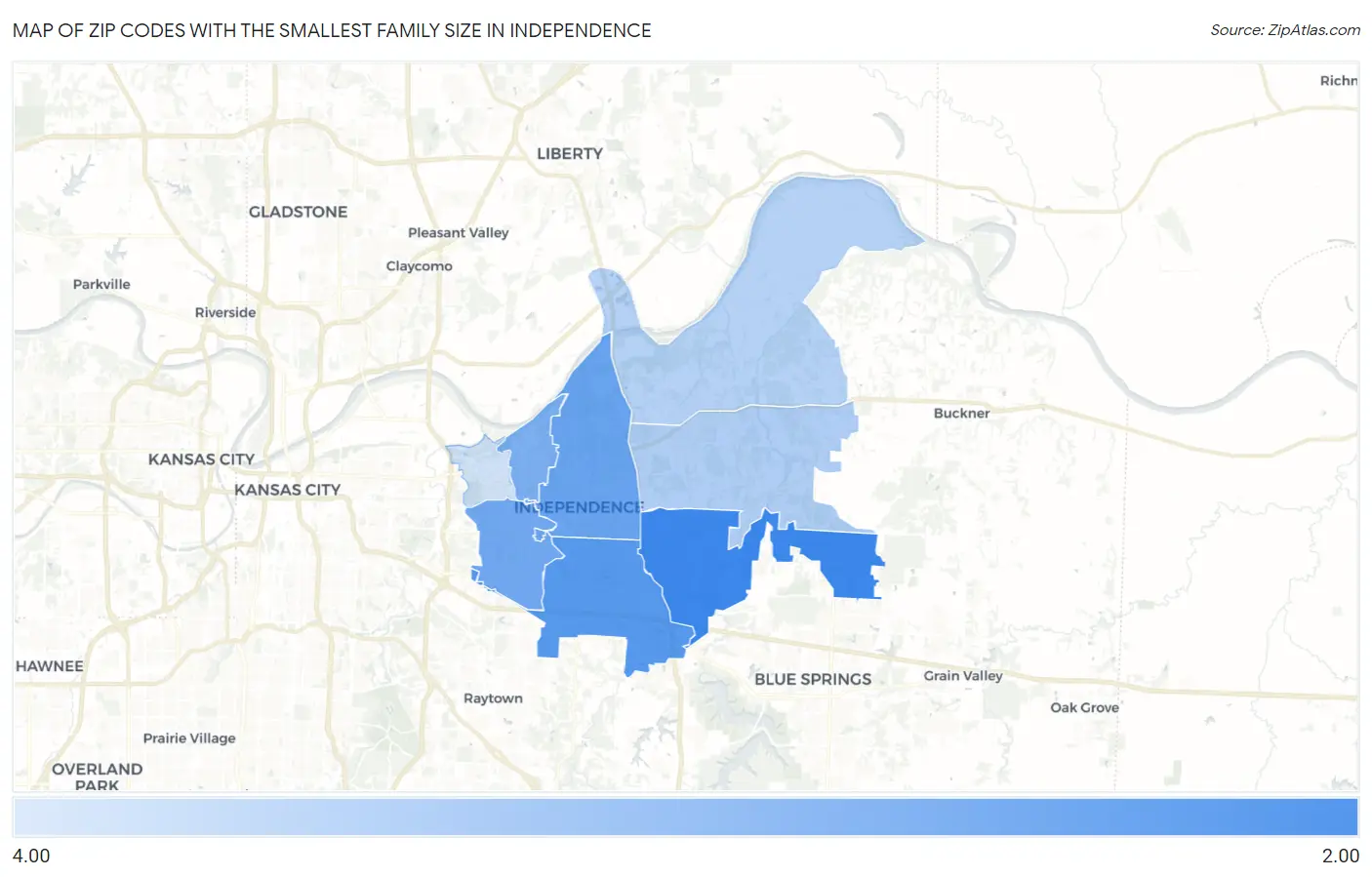 Zip Codes with the Smallest Family Size in Independence Map