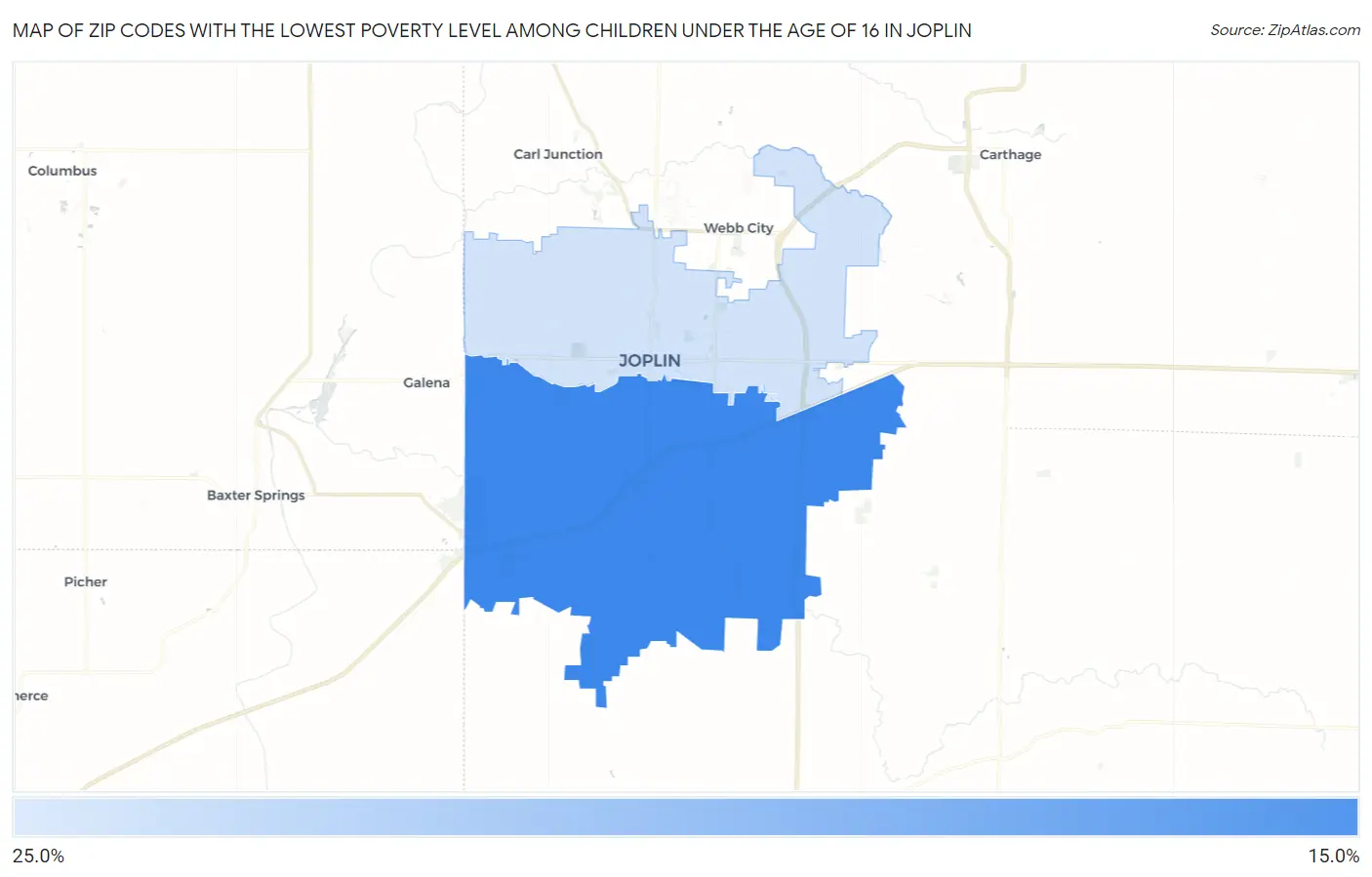 Zip Codes with the Lowest Poverty Level Among Children Under the Age of 16 in Joplin Map