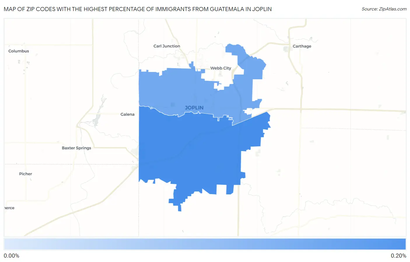 Zip Codes with the Highest Percentage of Immigrants from Guatemala in Joplin Map