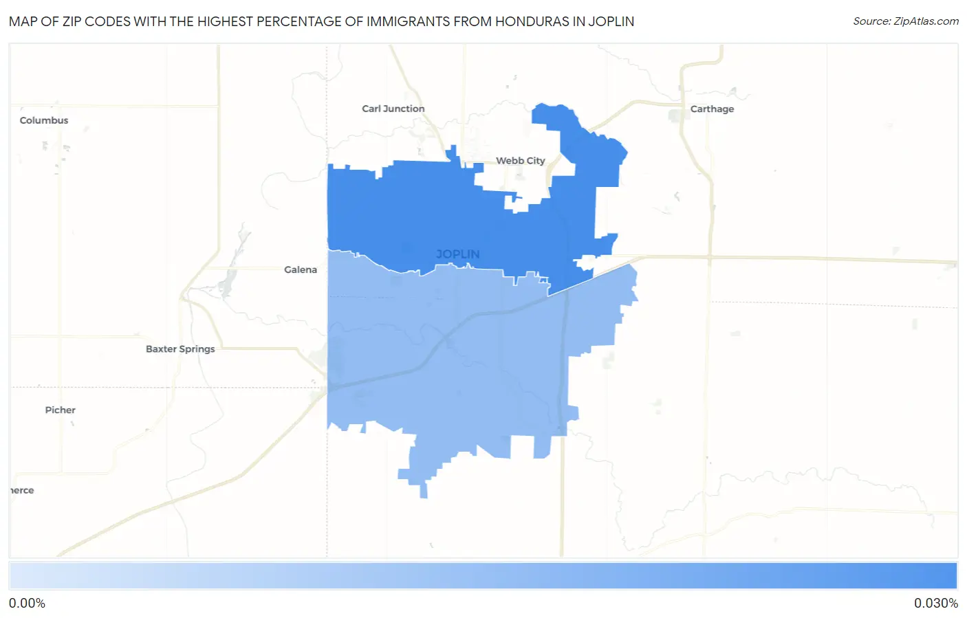 Zip Codes with the Highest Percentage of Immigrants from Honduras in Joplin Map