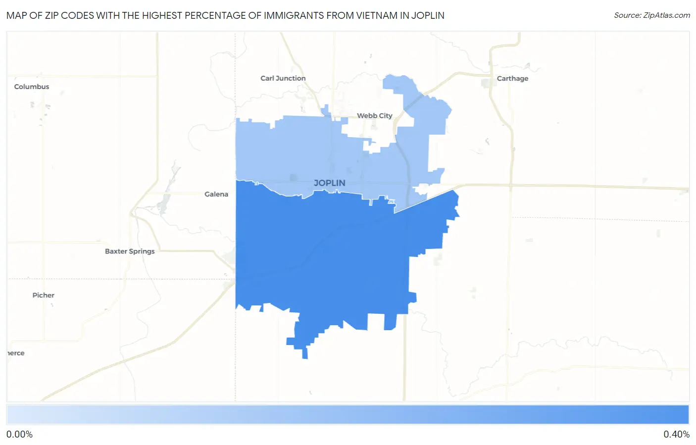Zip Codes with the Highest Percentage of Immigrants from Vietnam in Joplin Map