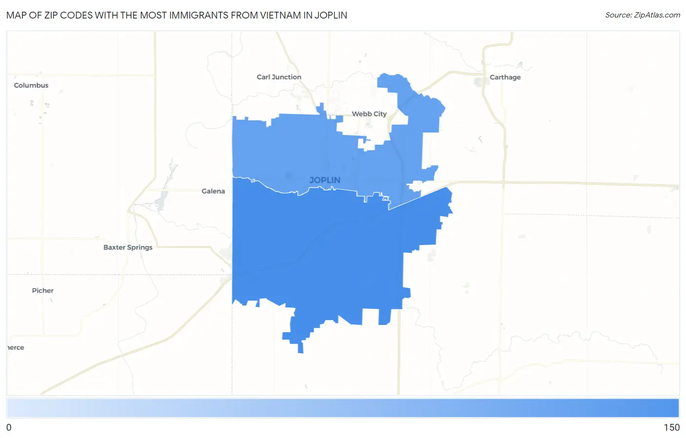 Zip Codes with the Most Immigrants from Vietnam in Joplin Map