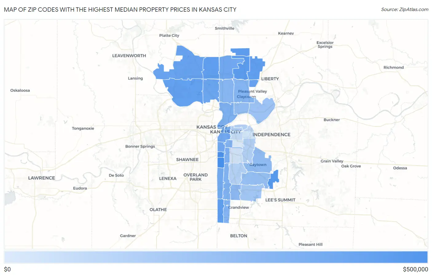 Zip Codes with the Highest Median Property Prices in Kansas City Map