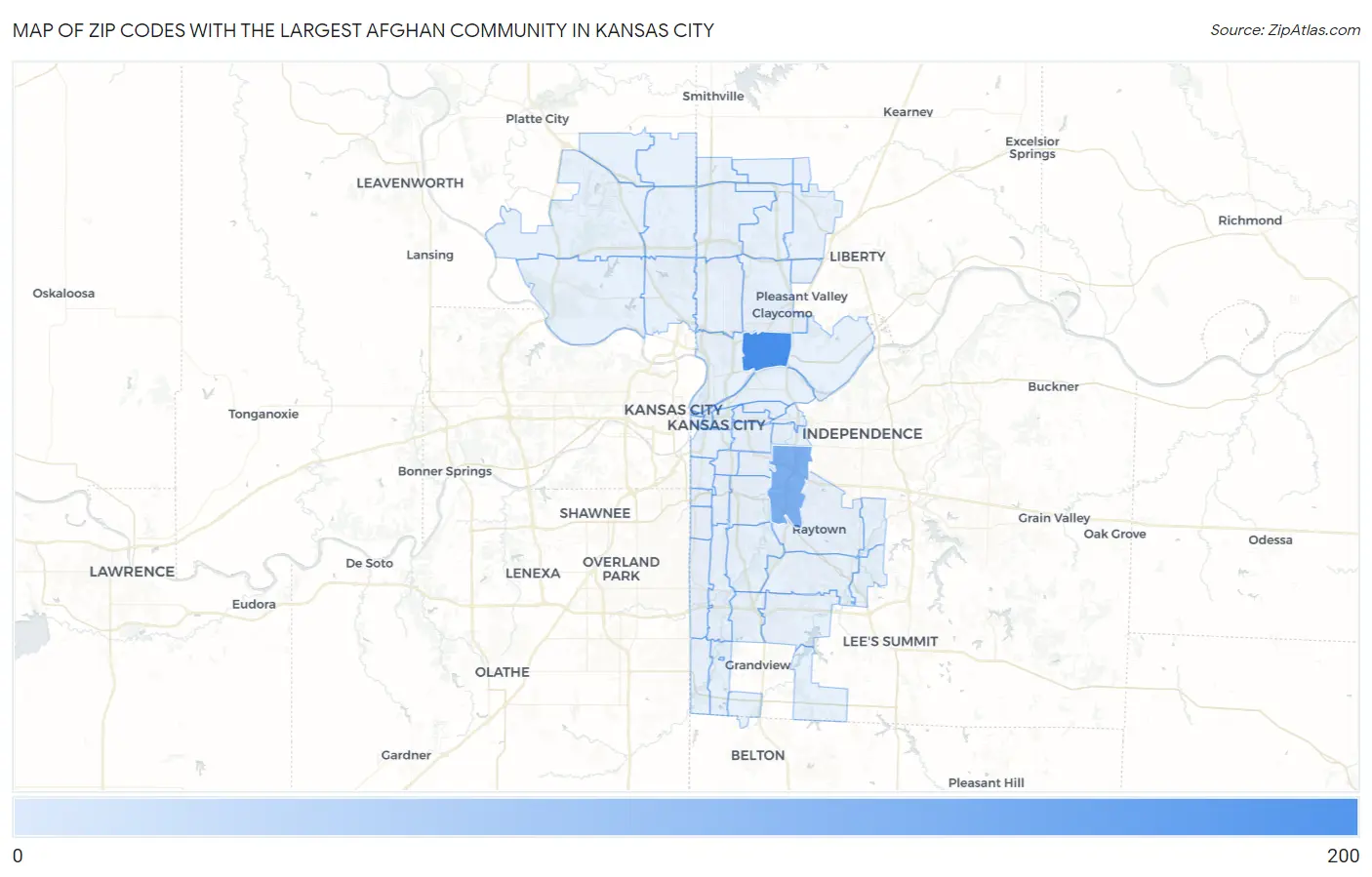 Zip Codes with the Largest Afghan Community in Kansas City Map