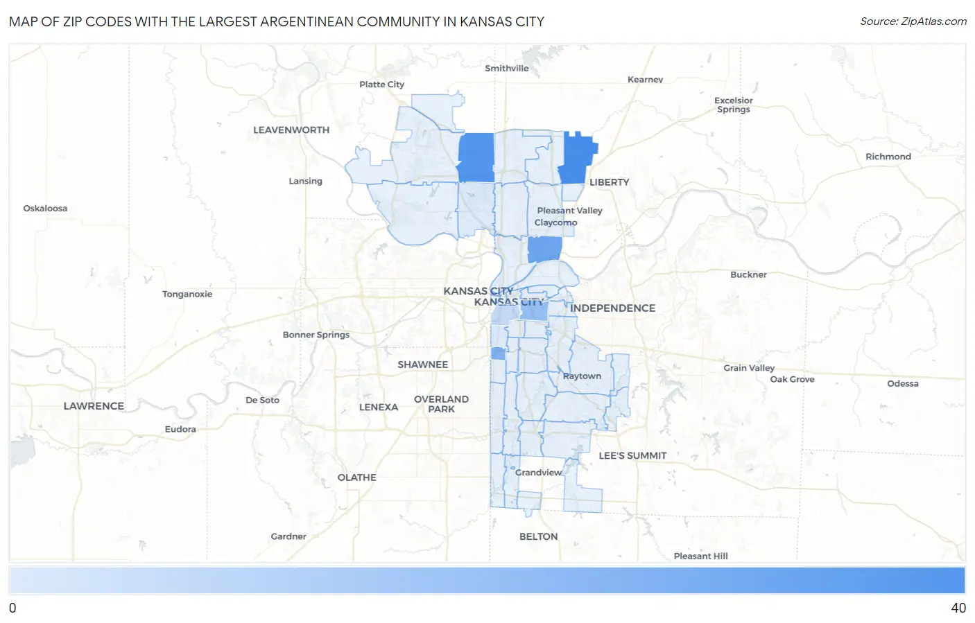 Zip Codes with the Largest Argentinean Community in Kansas City Map