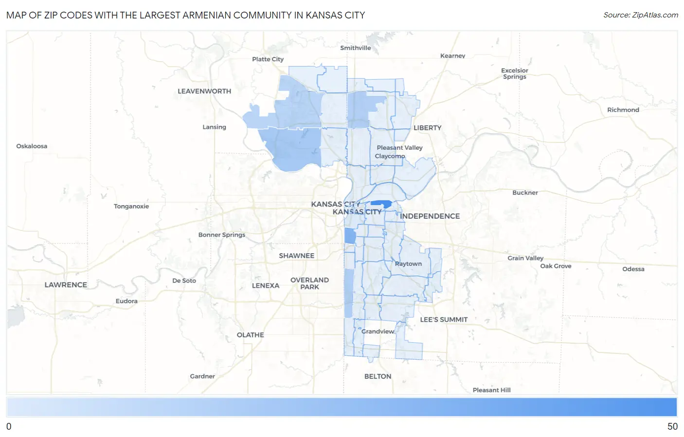 Zip Codes with the Largest Armenian Community in Kansas City Map