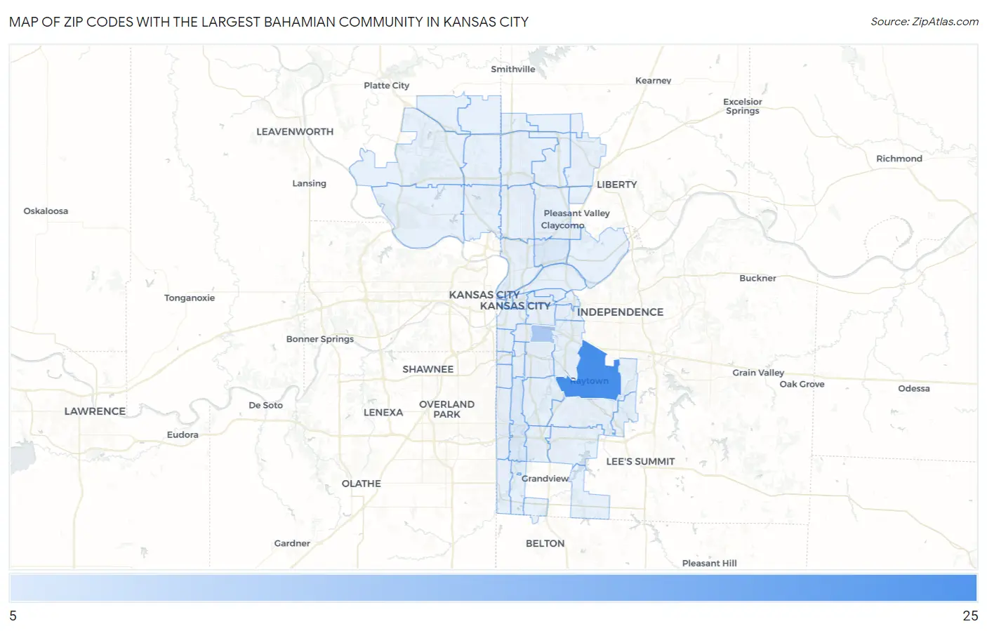 Zip Codes with the Largest Bahamian Community in Kansas City Map