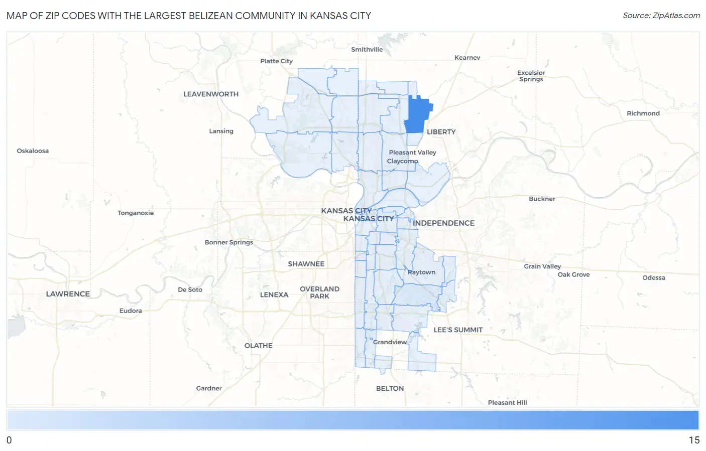 Zip Codes with the Largest Belizean Community in Kansas City Map