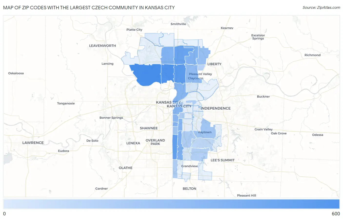 Zip Codes with the Largest Czech Community in Kansas City Map