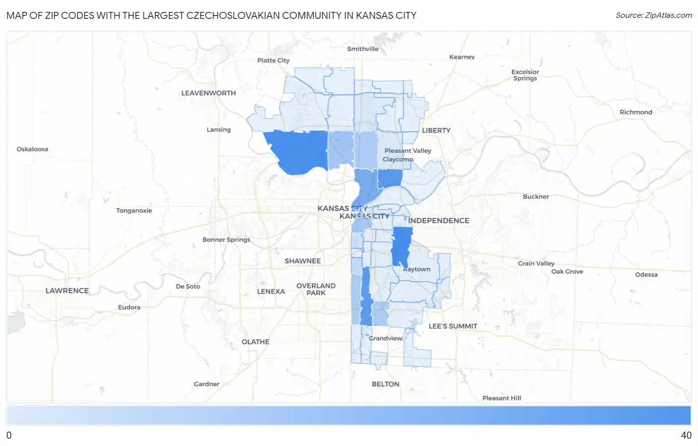 Zip Codes with the Largest Czechoslovakian Community in Kansas City Map