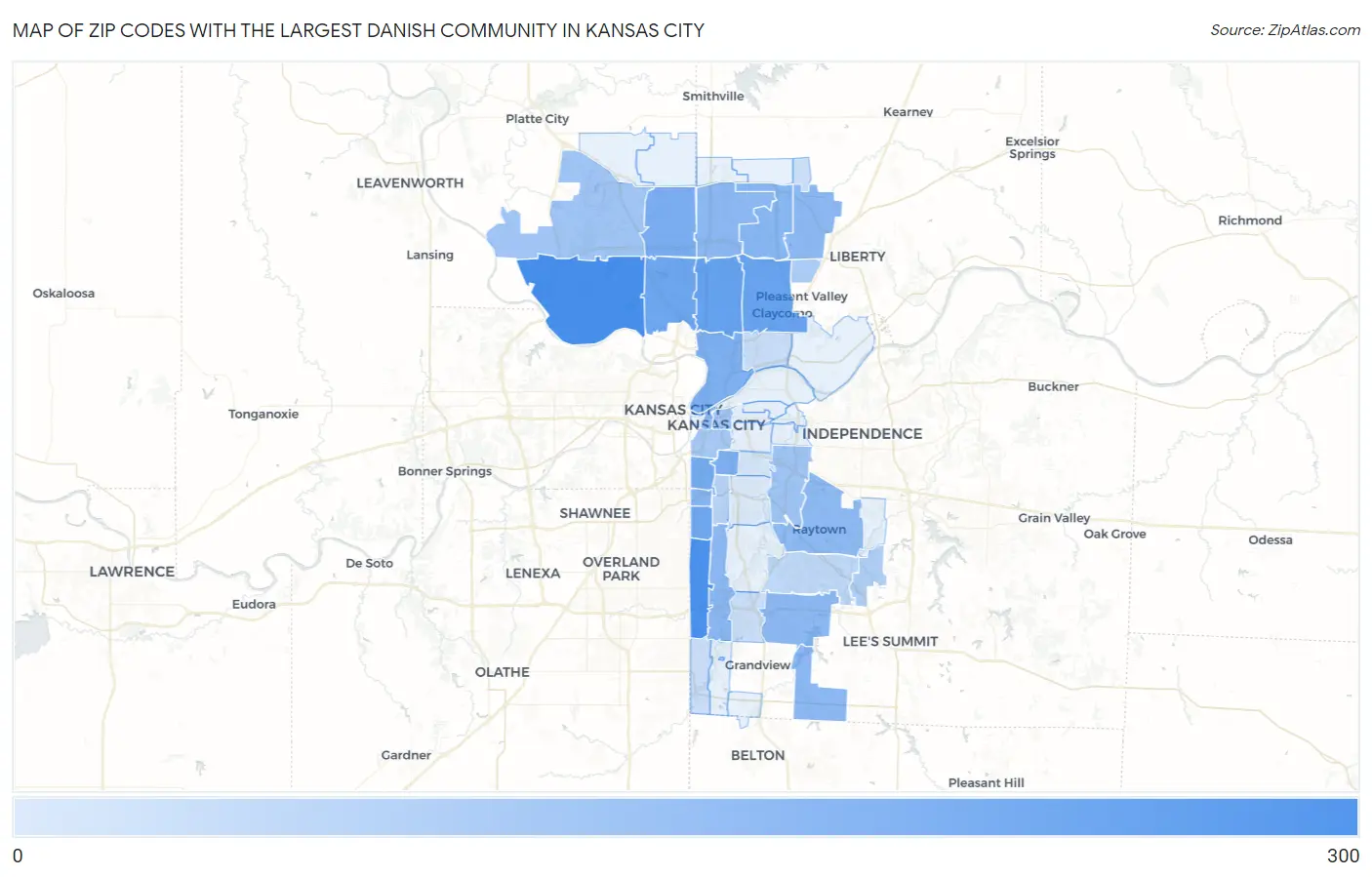 Zip Codes with the Largest Danish Community in Kansas City Map