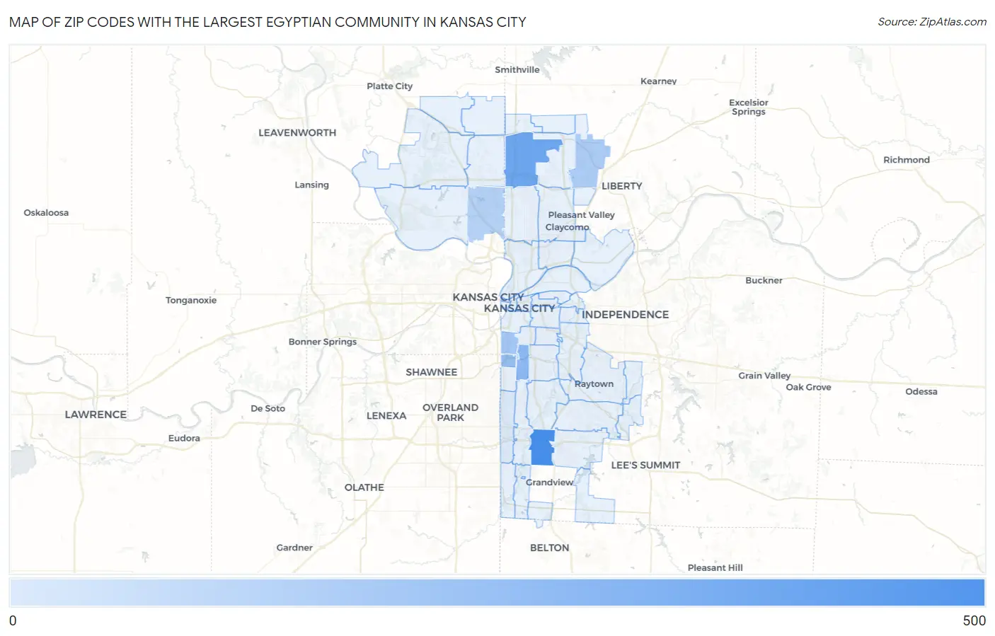 Zip Codes with the Largest Egyptian Community in Kansas City Map