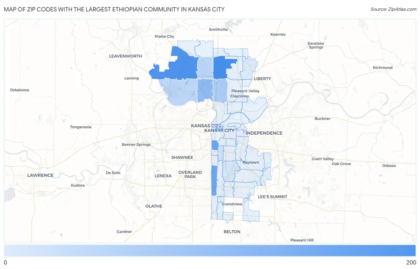 Zip Codes with the Largest Ethiopian Community in Kansas City Map