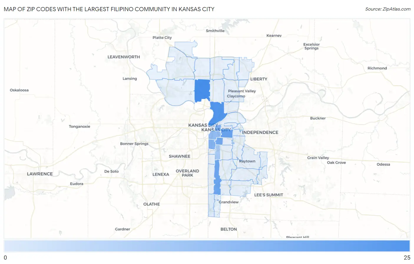 Zip Codes with the Largest Filipino Community in Kansas City Map