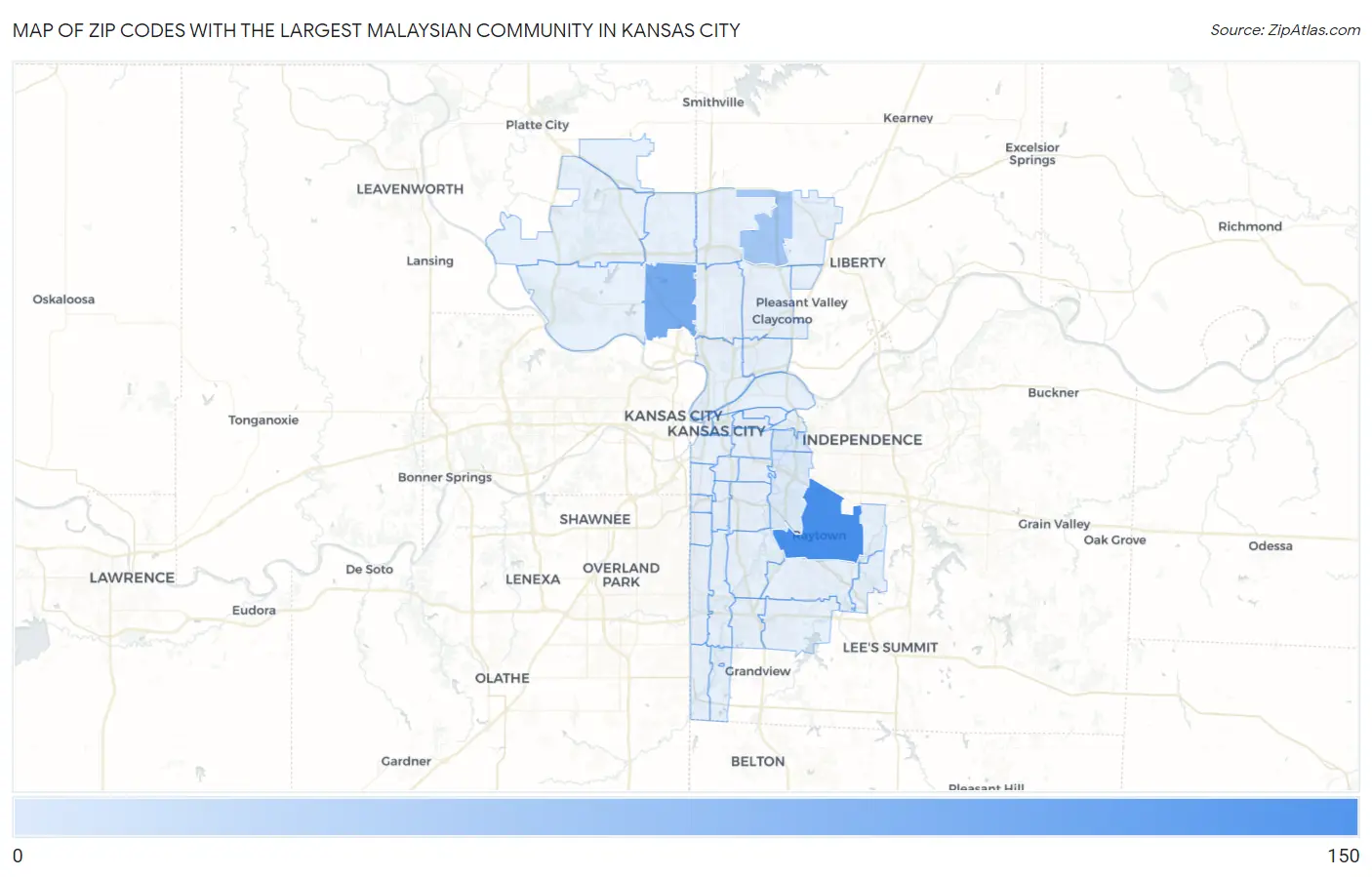 Zip Codes with the Largest Malaysian Community in Kansas City Map