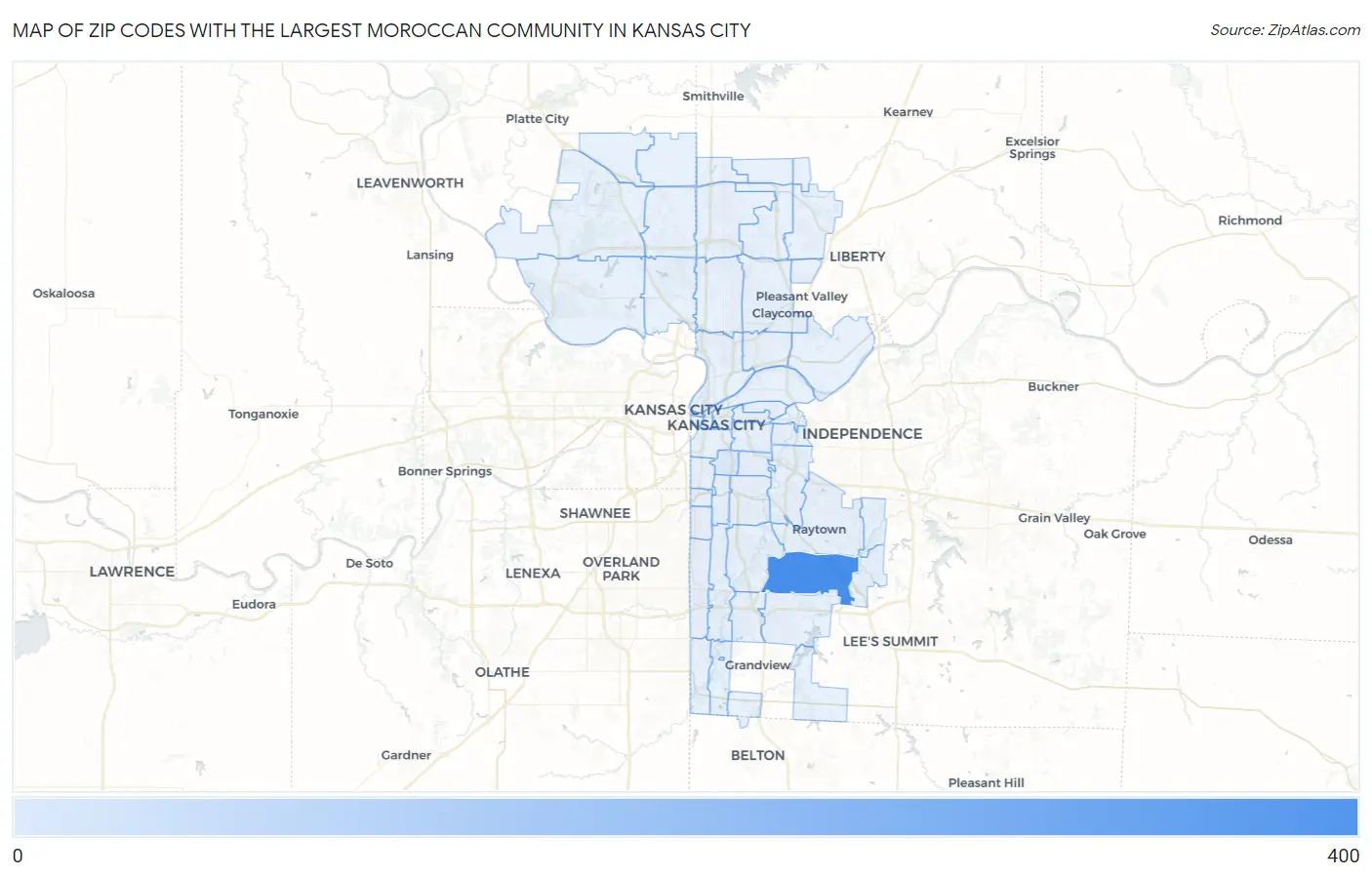 Zip Codes with the Largest Moroccan Community in Kansas City Map