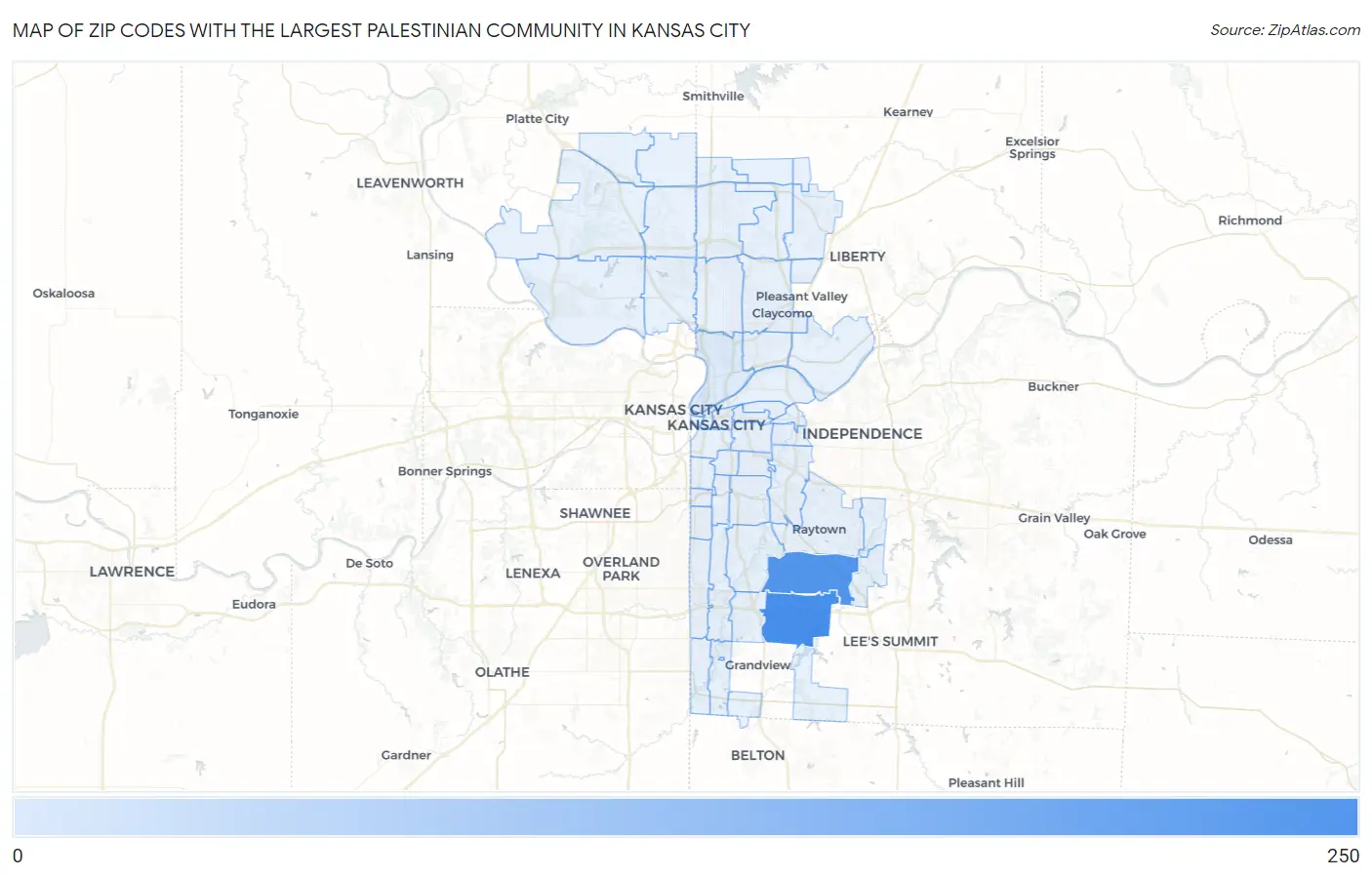 Zip Codes with the Largest Palestinian Community in Kansas City Map