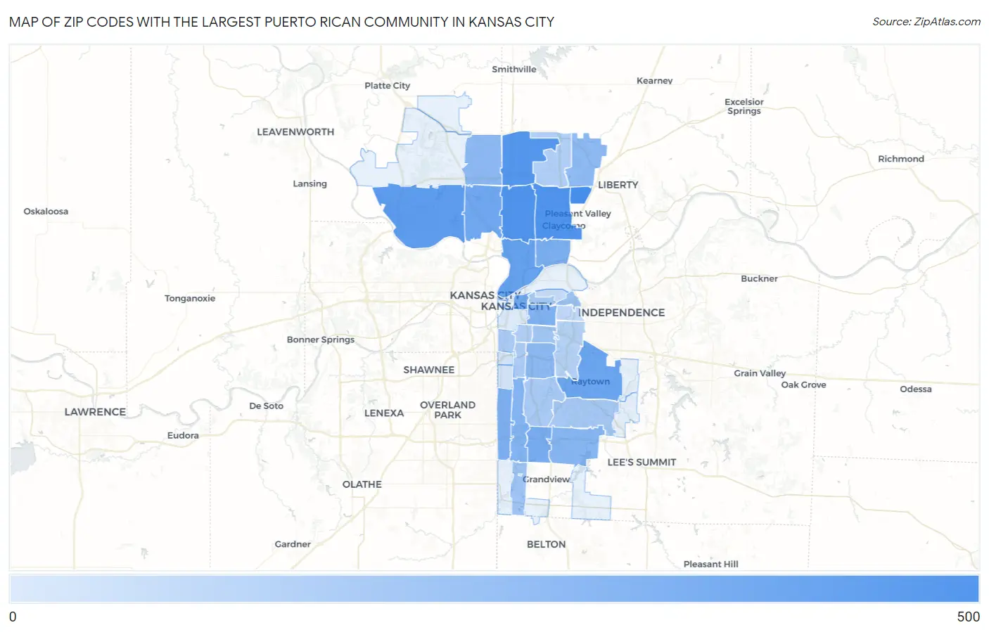 Zip Codes with the Largest Puerto Rican Community in Kansas City Map