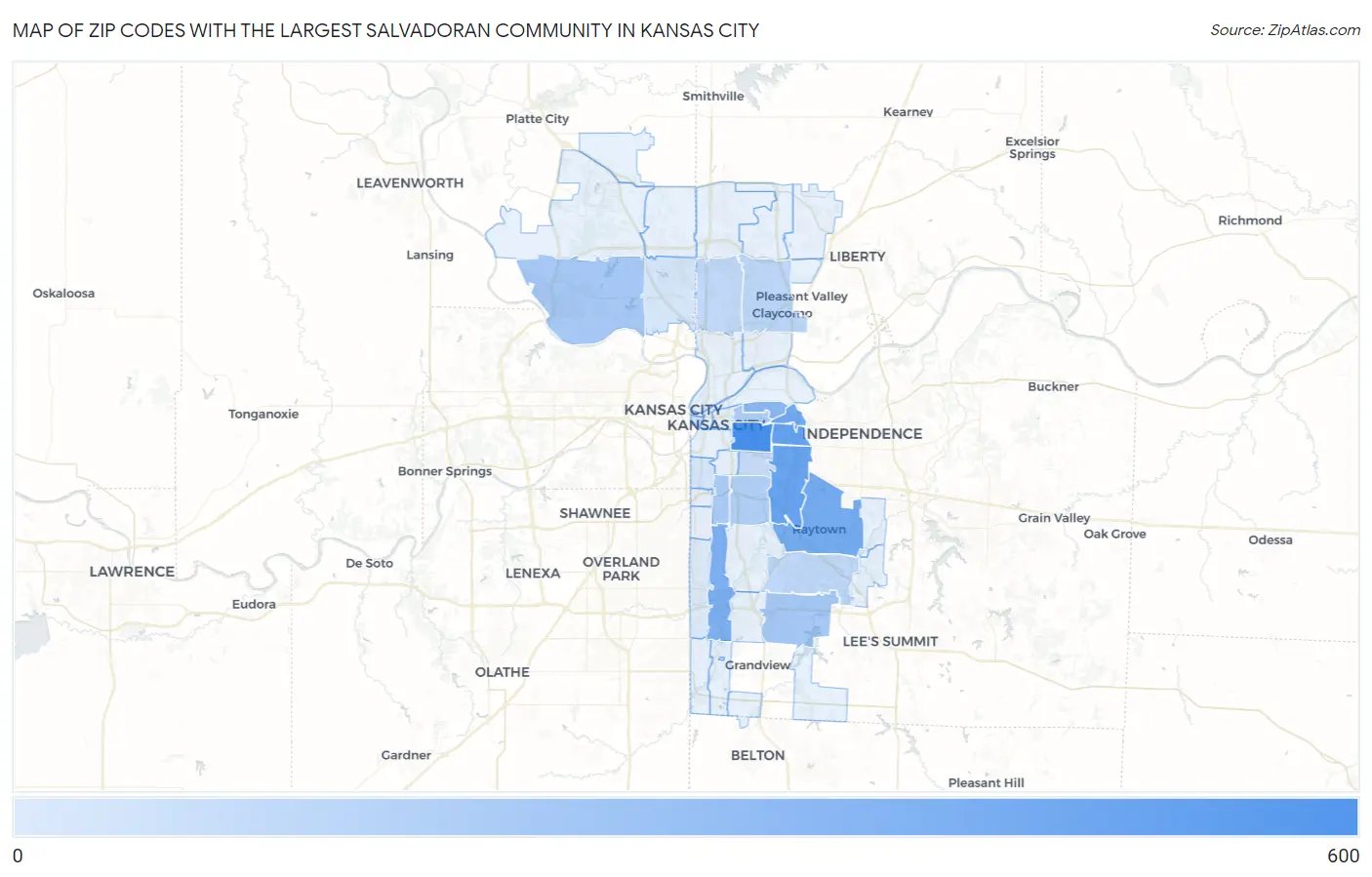 Zip Codes with the Largest Salvadoran Community in Kansas City Map