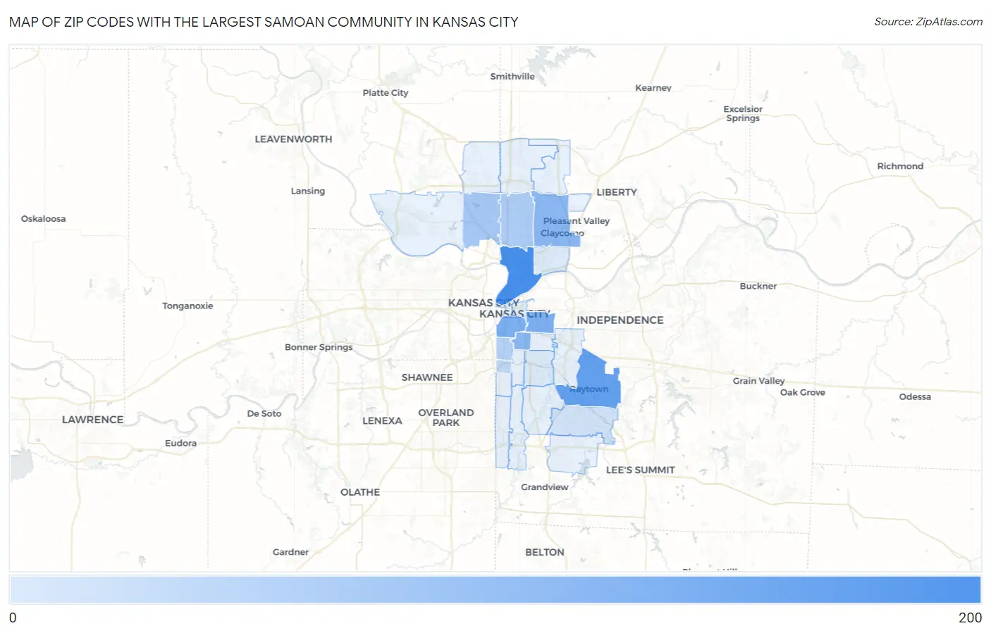 Zip Codes with the Largest Samoan Community in Kansas City Map