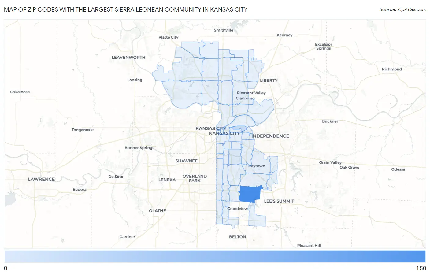 Zip Codes with the Largest Sierra Leonean Community in Kansas City Map