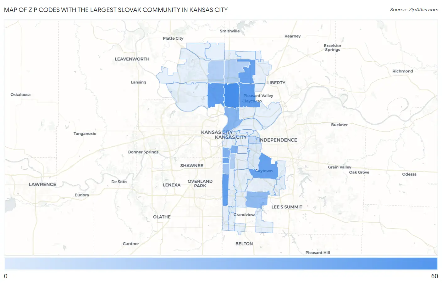 Zip Codes with the Largest Slovak Community in Kansas City Map