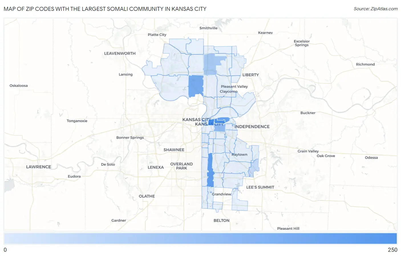 Zip Codes with the Largest Somali Community in Kansas City Map
