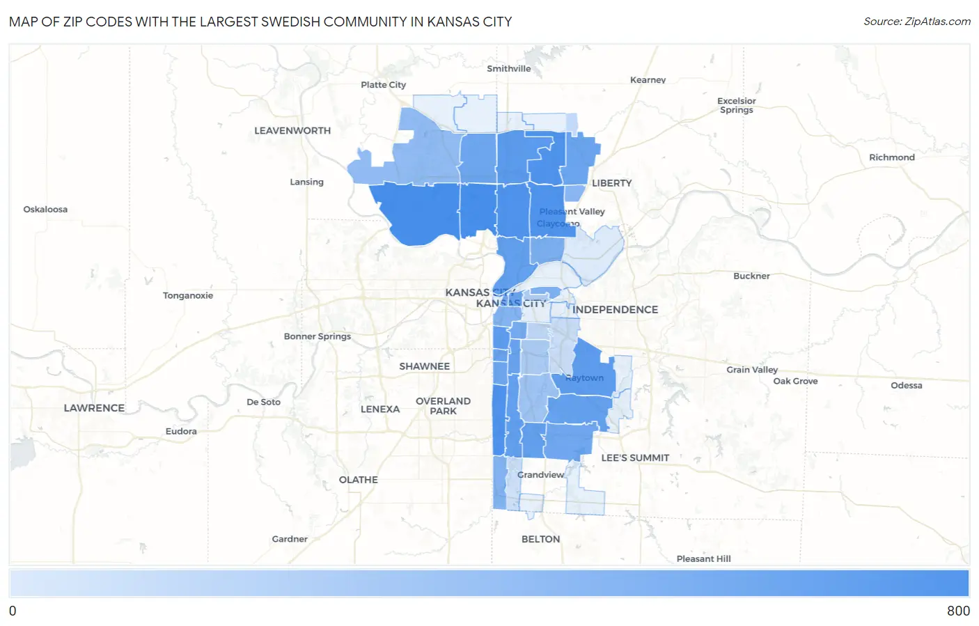 Zip Codes with the Largest Swedish Community in Kansas City Map