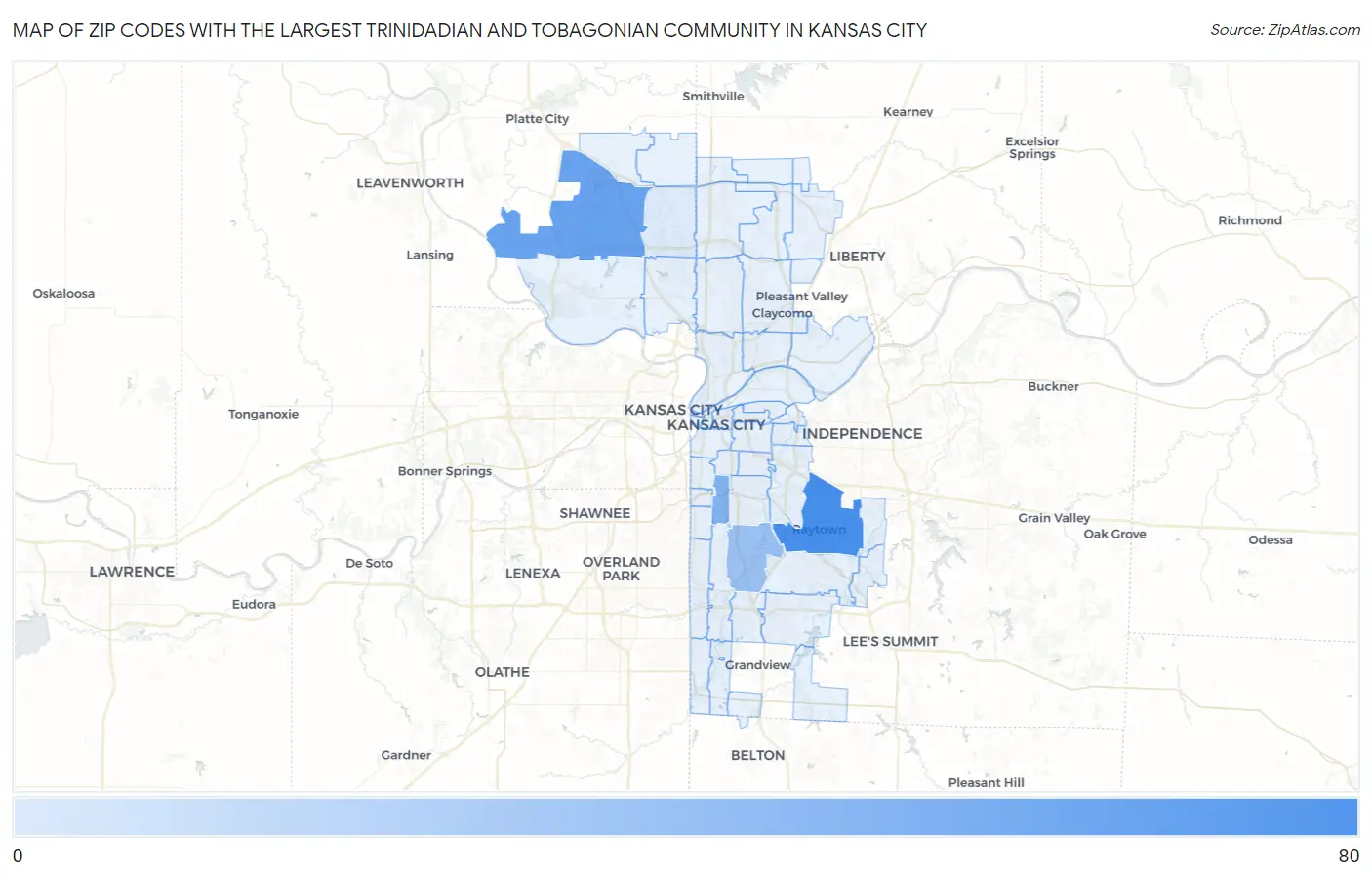Zip Codes with the Largest Trinidadian and Tobagonian Community in Kansas City Map