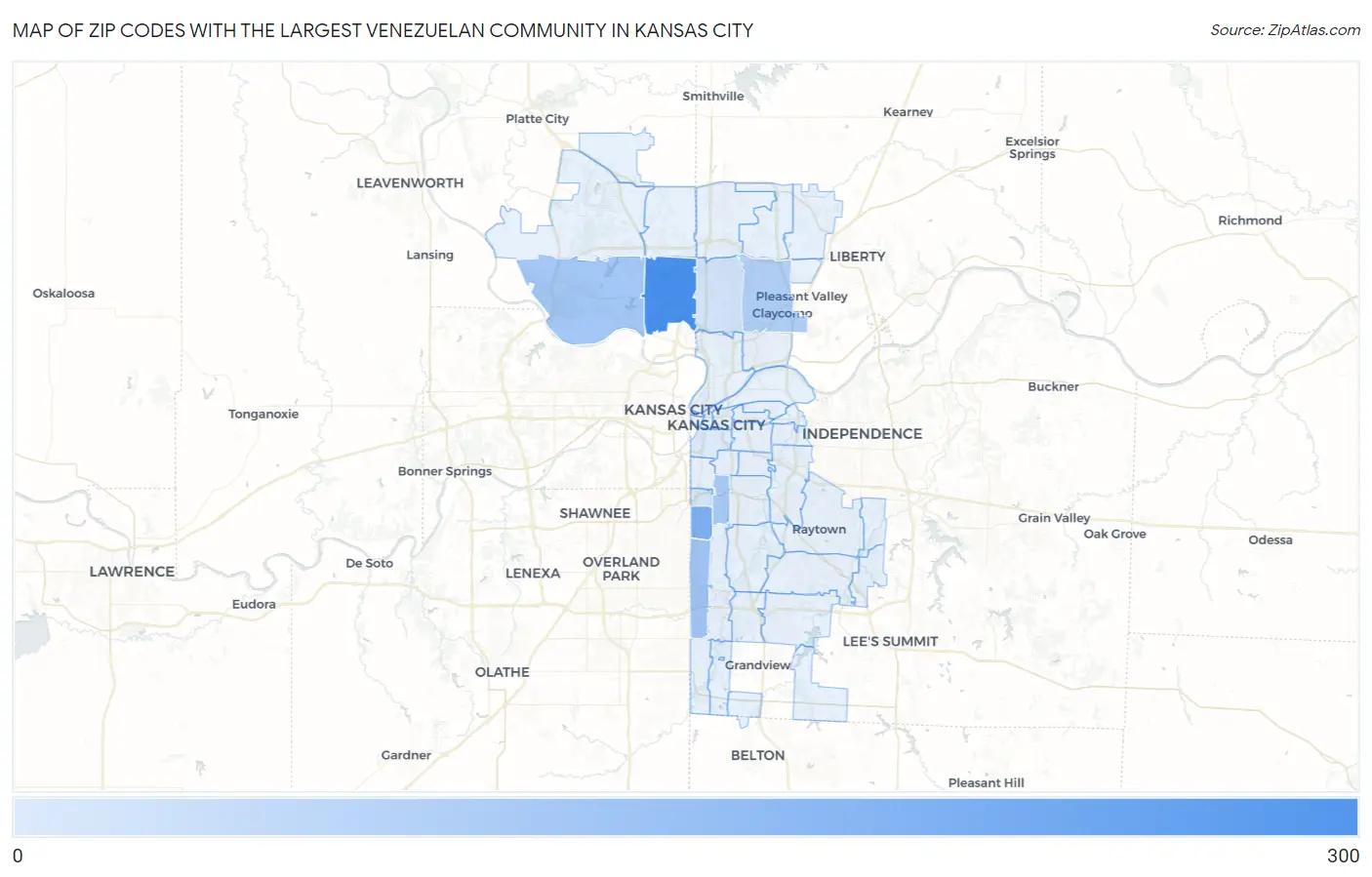 Zip Codes with the Largest Venezuelan Community in Kansas City Map