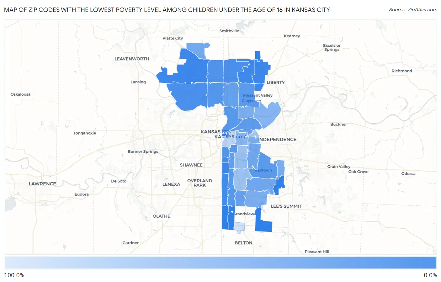 Zip Codes with the Lowest Poverty Level Among Children Under the Age of 16 in Kansas City Map