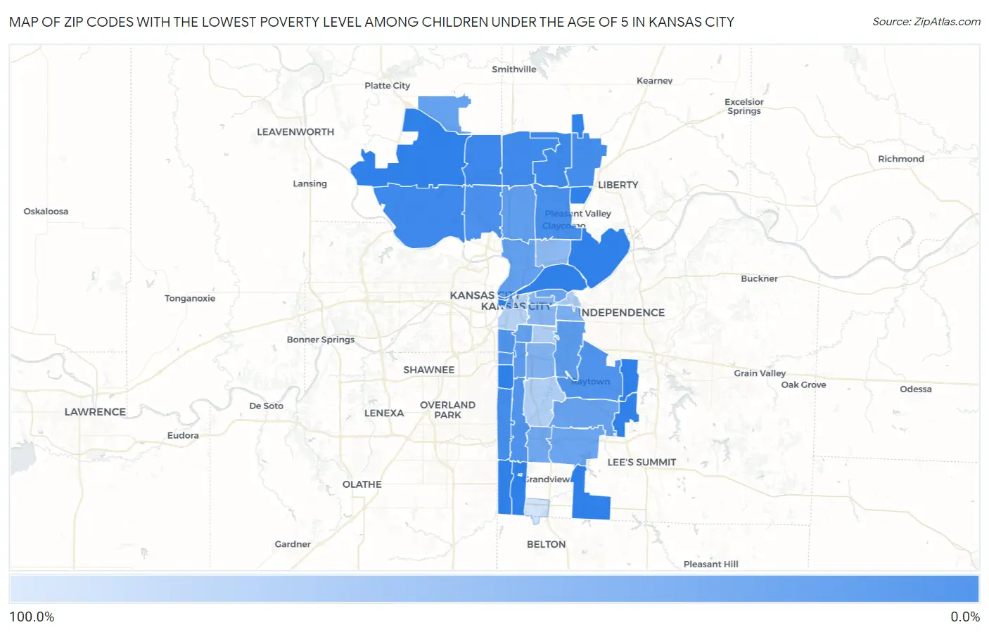Zip Codes with the Lowest Poverty Level Among Children Under the Age of 5 in Kansas City Map