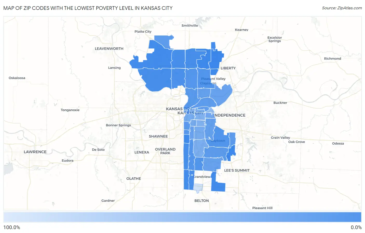Zip Codes with the Lowest Poverty Level in Kansas City Map