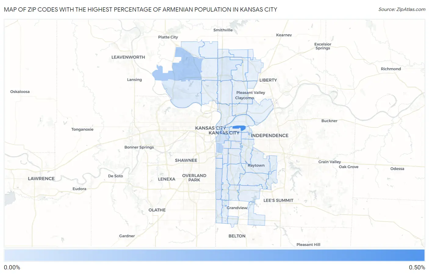 Zip Codes with the Highest Percentage of Armenian Population in Kansas City Map