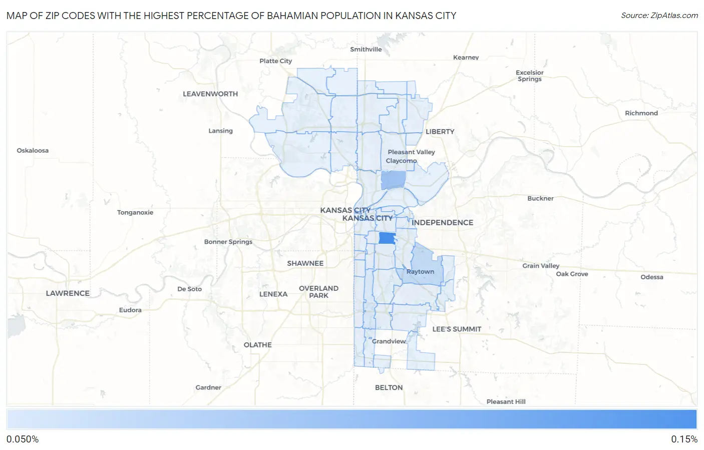 Zip Codes with the Highest Percentage of Bahamian Population in Kansas City Map