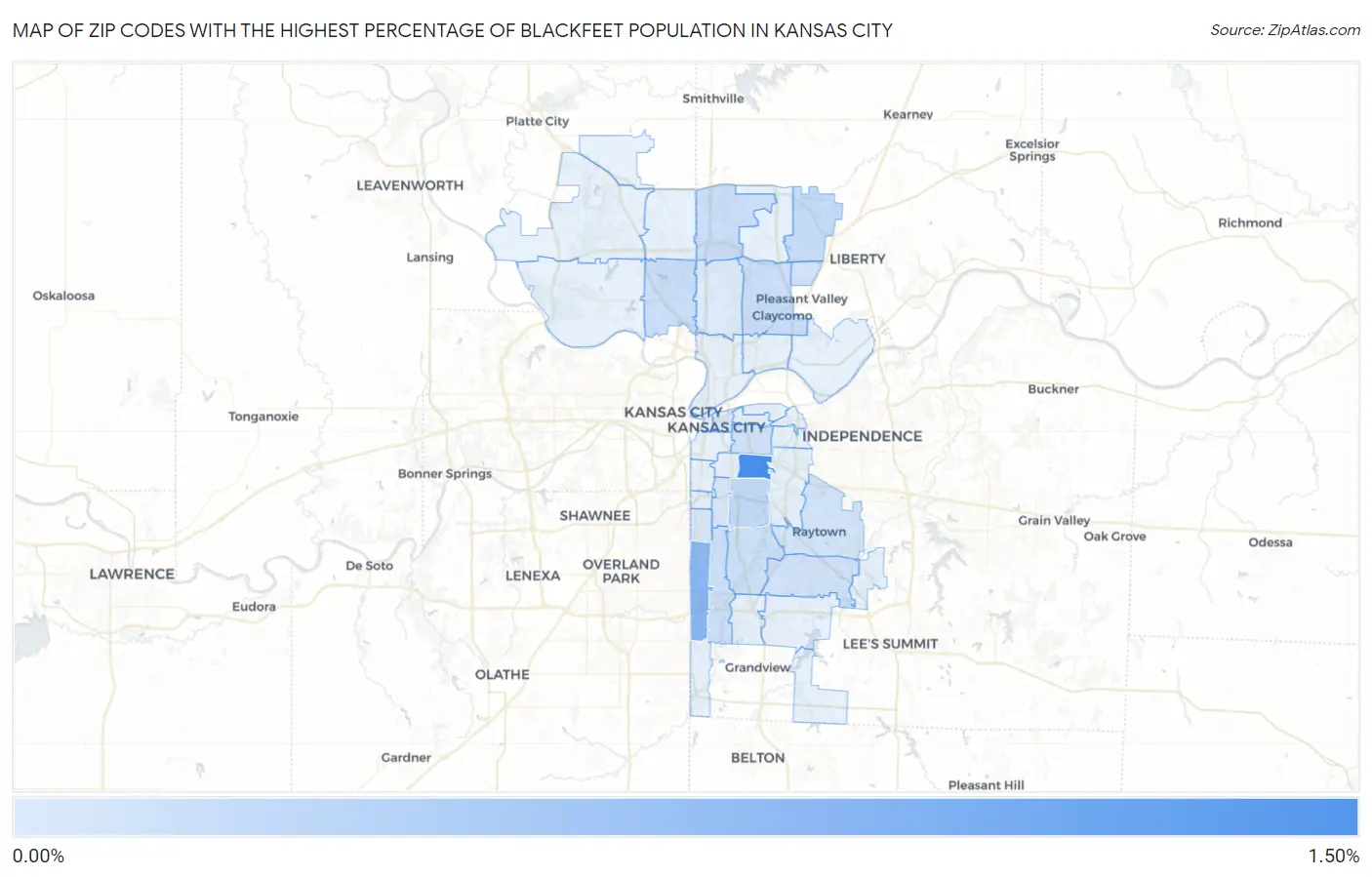 Zip Codes with the Highest Percentage of Blackfeet Population in Kansas City Map