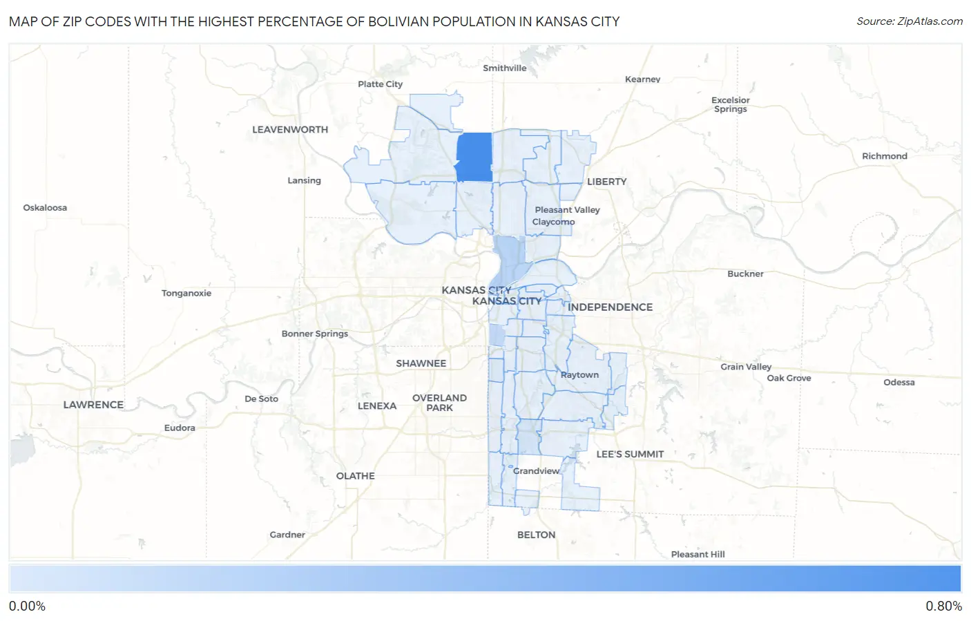 Zip Codes with the Highest Percentage of Bolivian Population in Kansas City Map