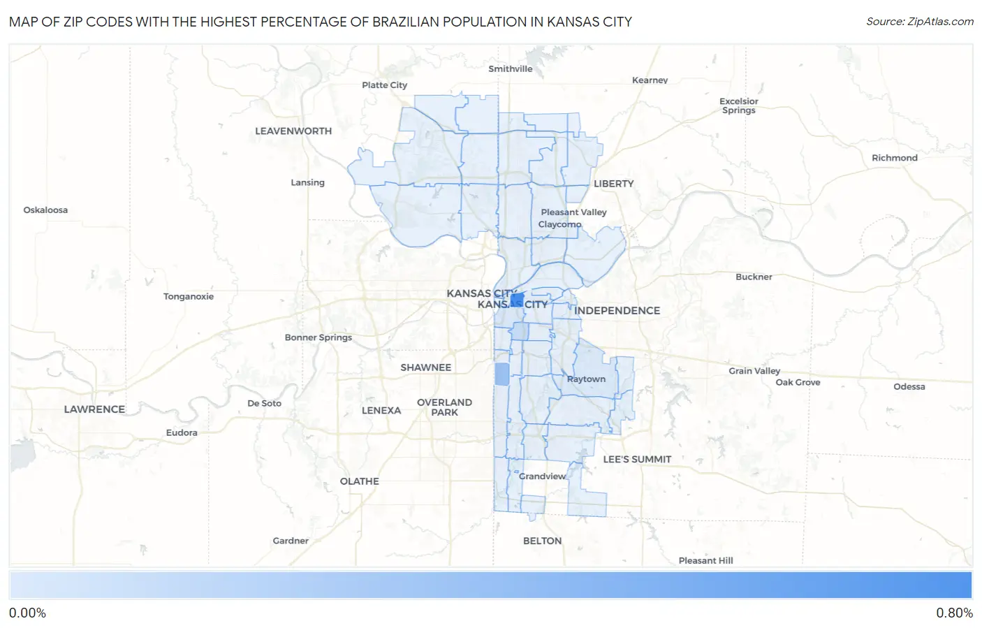Zip Codes with the Highest Percentage of Brazilian Population in Kansas City Map